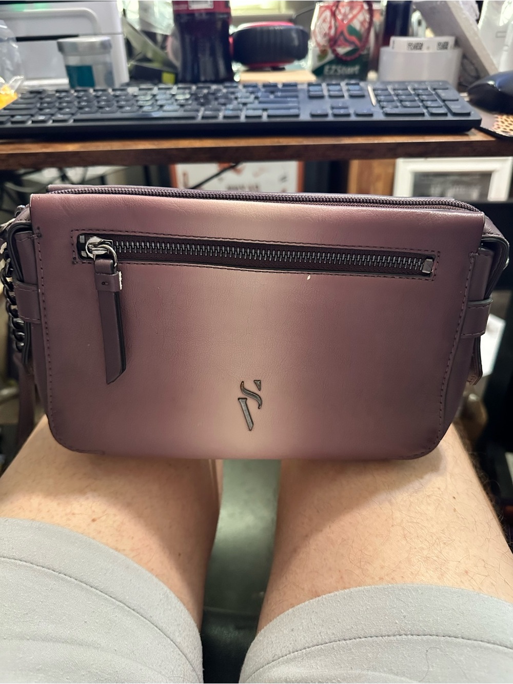 Simply Vera Vera Wang Purple Faux Leather Crossbody Bag with Chain Detail